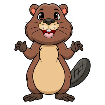 Cute beaver cartoon on white background