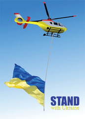 Helicopter with Ukrainian flag.