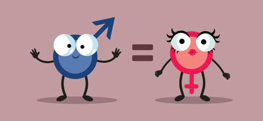 Gender Symbols Fighting for Equality Vector Cartoon illustration. Feminist movement for social equity and women’s rights 
