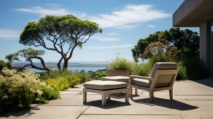 Obraz premium A chair in the luxury resort hotel, Architectural Wallpaper, generative AI 