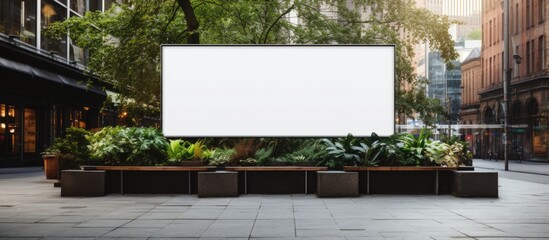 Large blank banner for displaying information outside of hotel or restaurant entrance With copyspace for text