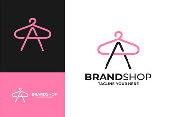 Clothes hanger for A initial logo vector, Minimalist boutique logo design illustration. Initial capital letter A elegant hanger icon