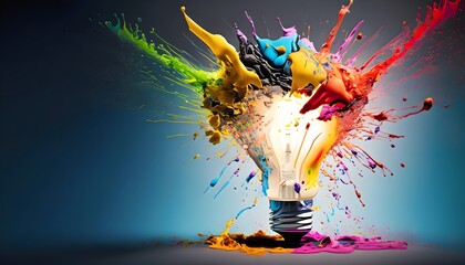 background with fire a light bulb exploding into a cascade of colorful paint wallpaper 