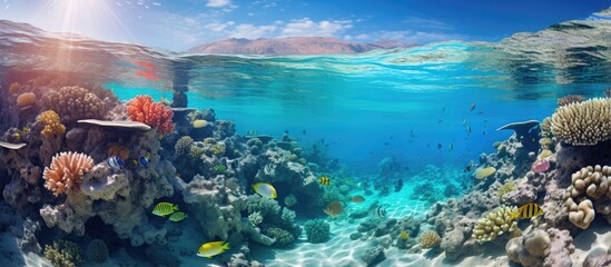 Photographs of the Red Sea s coral reef and marine creatures in Dahab Egypt With copyspace for text - obrazy, fototapety, plakaty