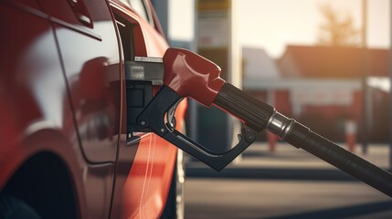 Gas pump nozzles at gas station. Gasoline shortage problem - obrazy, fototapety, plakaty