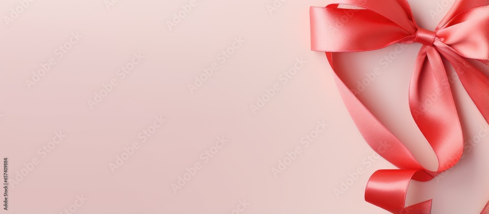 Fototapete copy space image on isolated background with shiny red ribbon