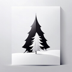 Minimalist Christmas art, black and white pine trees