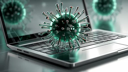 Fotobehang Laptop infected with virus - Generative AI © RenatoAugusto.AI