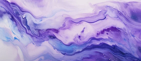 Photo sur Plexiglas Cristaux Purple distressed acrylic canvas with abstract flow art printing and paint splash liquid wavy elements isolated pastel background Copy space