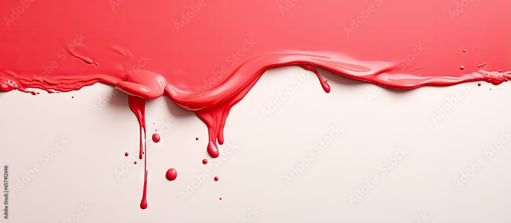 Poster red paint dripping color cropping on isolated pastel background copy space