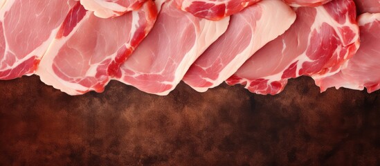 Slices of meat that have been smoked isolated pastel background Copy space