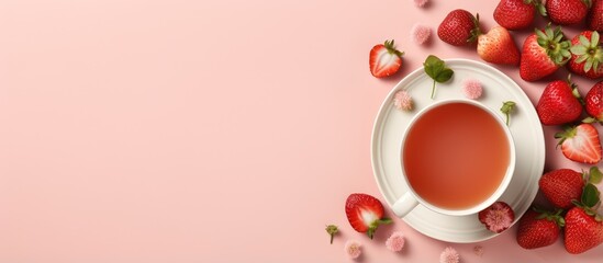 Obraz na płótnie Canvas Strawberry tea captured in isolated pastel background Copy space creates a delightful taste