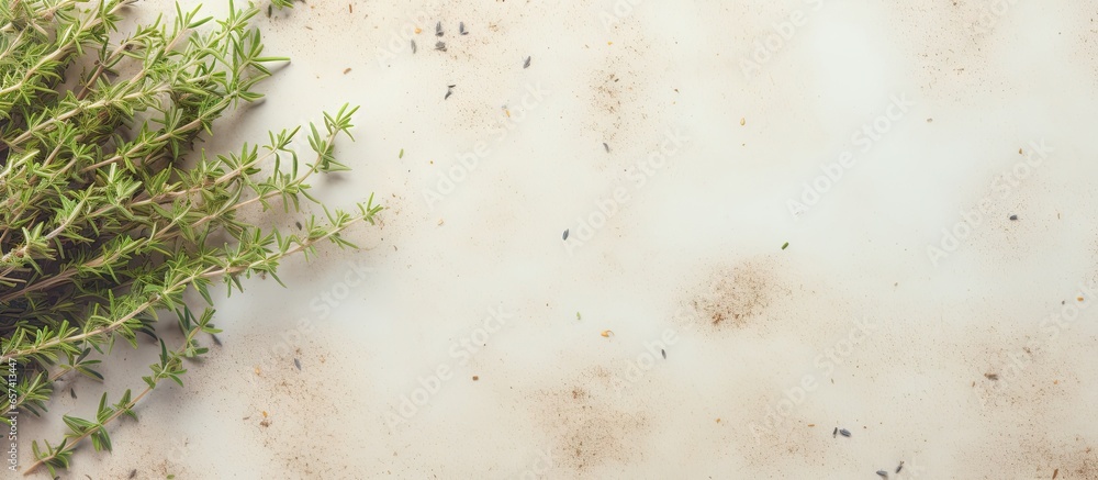 Poster thyme spice on a isolated pastel background copy space