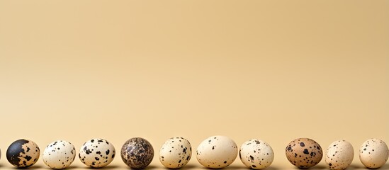 quail eggs against isolated pastel background Copy space - obrazy, fototapety, plakaty