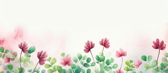 Red clover leaves illustration on a isolated pastel background Copy space