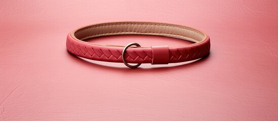 Red leather wristband isolated pastel background Copy space