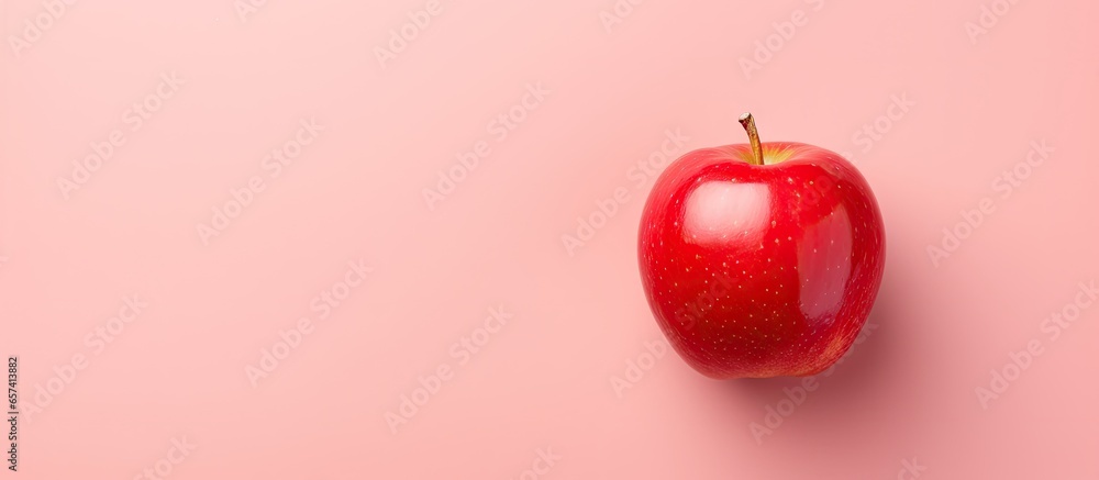 Poster red apple on a isolated pastel background copy space