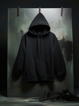 black hoodie mockup with hanger