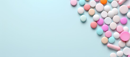 copy space image on isolated background with pills - obrazy, fototapety, plakaty