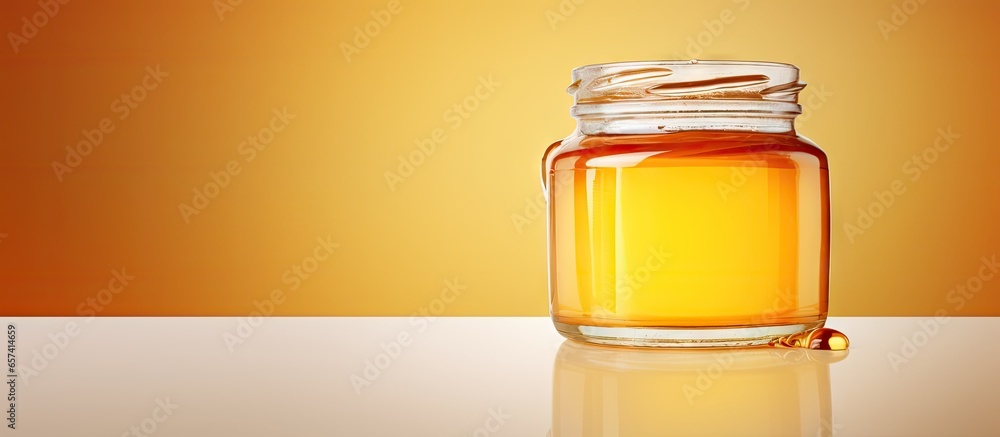 Poster copy space image on isolated background with glass jar filled with honey