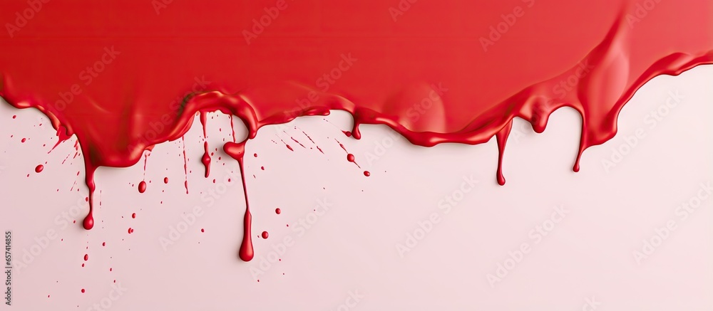 Poster red paint dripping color cropping on isolated pastel background copy space