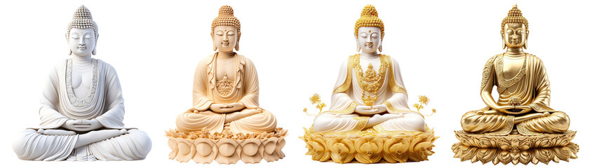 Set of buddha statues, cut out - obrazy, fototapety, plakaty