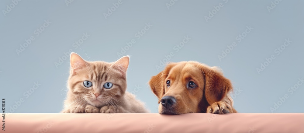 Poster copy space image on isolated background highlights cat and dog