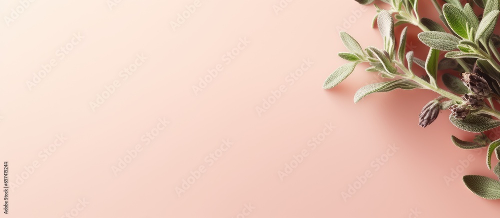 Poster thyme spice on a isolated pastel background copy space