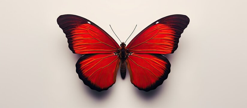 Red Butterfly Isolated On A Isolated Pastel Background Copy Space