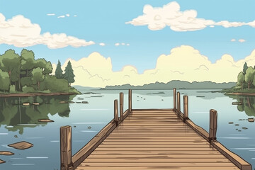 anime style background, wooden bridge