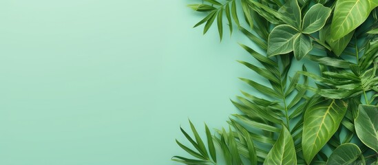 copy space image on isolated background with isolated green leaves - obrazy, fototapety, plakaty