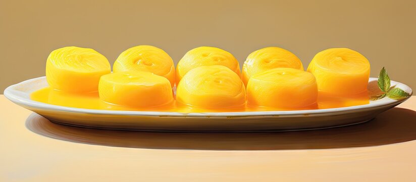 Popular Indian sweet known as Agra Petha soft and chewy eaten dry or dipped in sugar syrup originated in Agra isolated pastel background Copy space