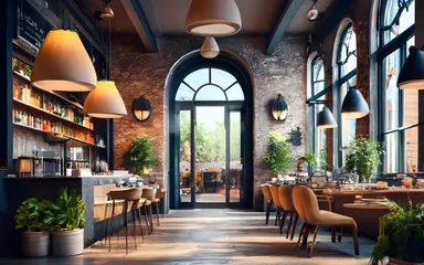 Gordijnen Nordic minimalist style restaurant or cafe store, front design © pirun