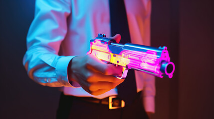 Naklejka premium closeup of hands holding a gun