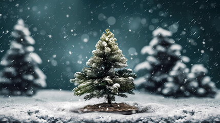 Beautiful mini Christmas tree in winter wallpaper 4k