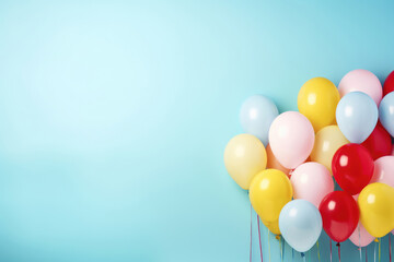 Fototapeta na wymiar Colorful balloons on pastel background with copy space for greeting card