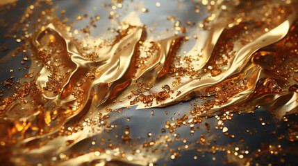 Shiny Gold Glitter Foil Texture Particles Wavy Background