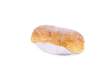 A sweet baked bun, a delicious pastry isolated on white