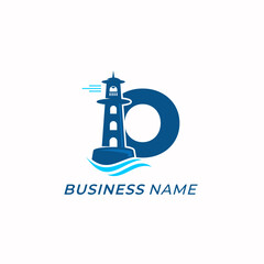 design logo creative letter O and lighthouse sea