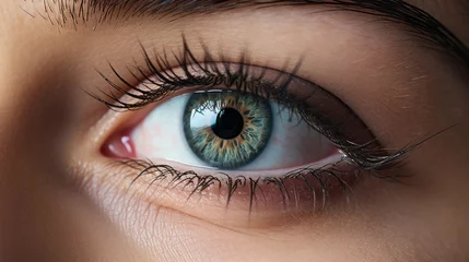 Fotobehang Extreme macro close up of a blue eye of a girl © Twinny B Studio