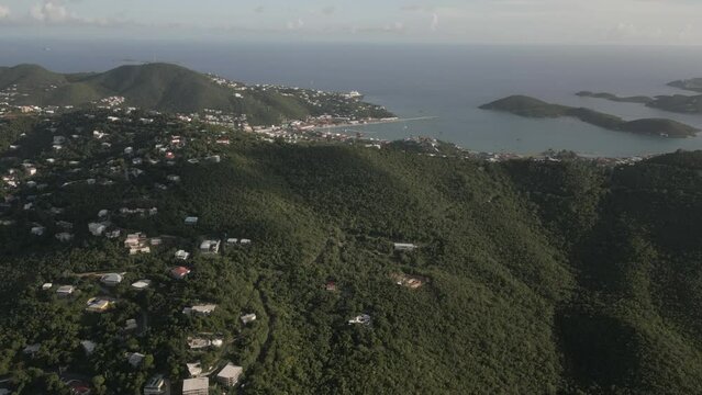 St Thomas jungle mtn flyover reveals Long Bay and city cruise pier
