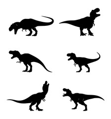 set of Tyrannosaurus silhouettes on isolated background