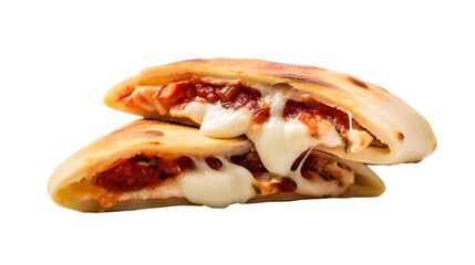 Pizza Calzone (nourriture italienne), focus en gros plan, avec transparence sans background