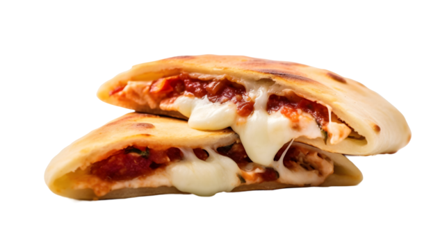 Pizza Calzone (nourriture italienne), focus en gros plan, avec transparence sans background