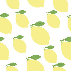 Seamless pattern of lemons with leaves on a white background.Vector pattern for textiles, paper.