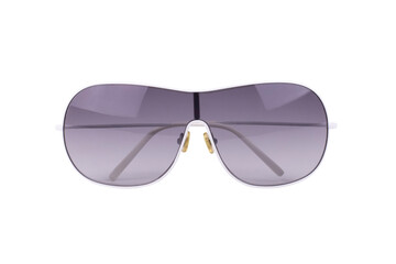 Black fashion sunglasses with purple lenses isolated on a white background