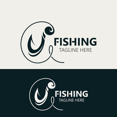 Hook Fishing logo simple and modern vintage rustic vector design style template illustration