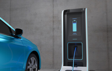 EV Charging Station, Clean energy filling technology, Electric car charging.
