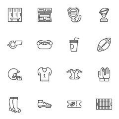 American football line icons set