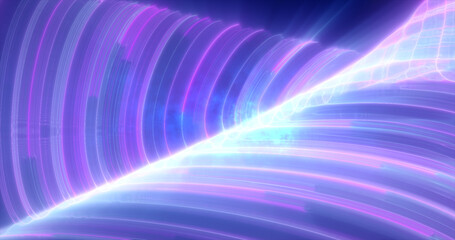 Abstract bright blue purple glowing flying waves from twisted lines energy magical background